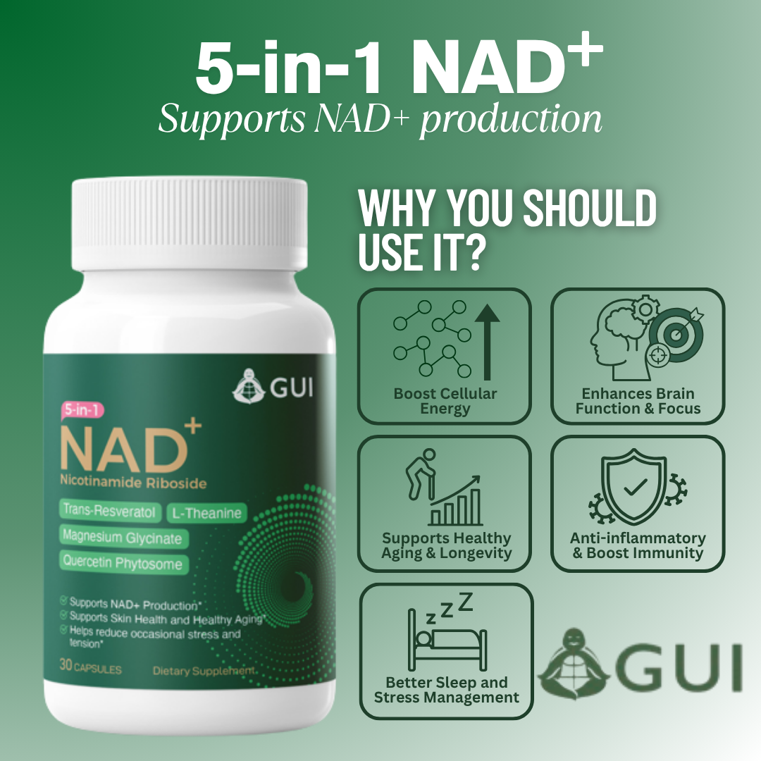 5-in-1 NAD+ with Magnesium Glycinate, L-Theanine, Resveratrol, Quercetin